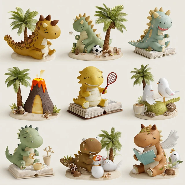 Cute Cartoon Dinosaurs Playing Sports and Reading