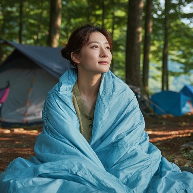 Korean Woman Camping Forest Relaxation Peaceful Scene