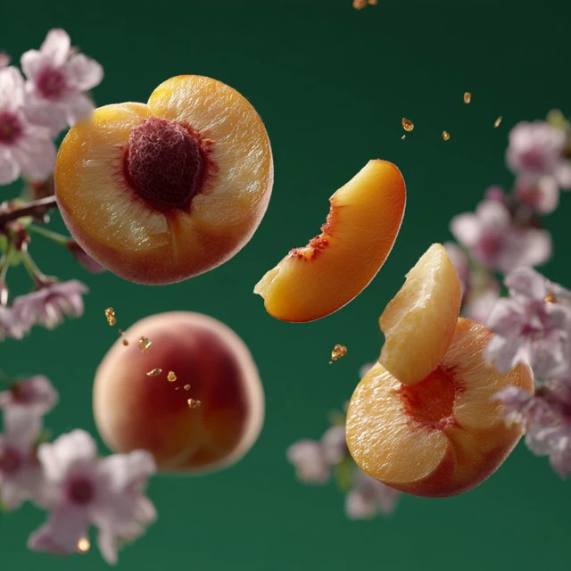 Floating Peaches and Cherry Blossoms on Green