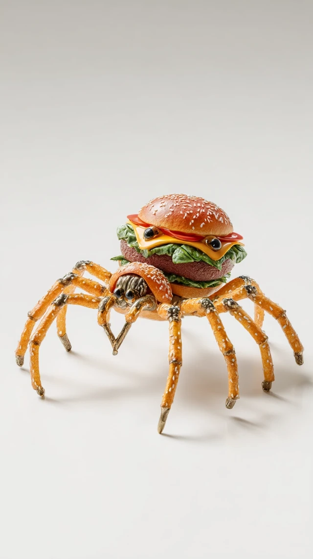 Hamburger Spider Surreal Food Art Illustration