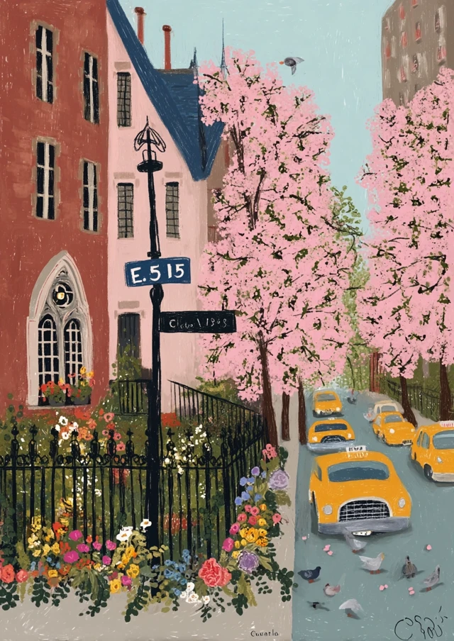 Romantic NYC Spring Street Cherry Blossoms