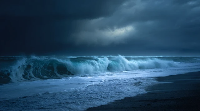 Stormy Ocean Crashing on an Icelandic Shore