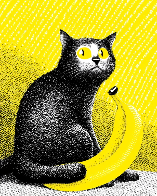 Cat Hiding Banana Pop Art Illustration