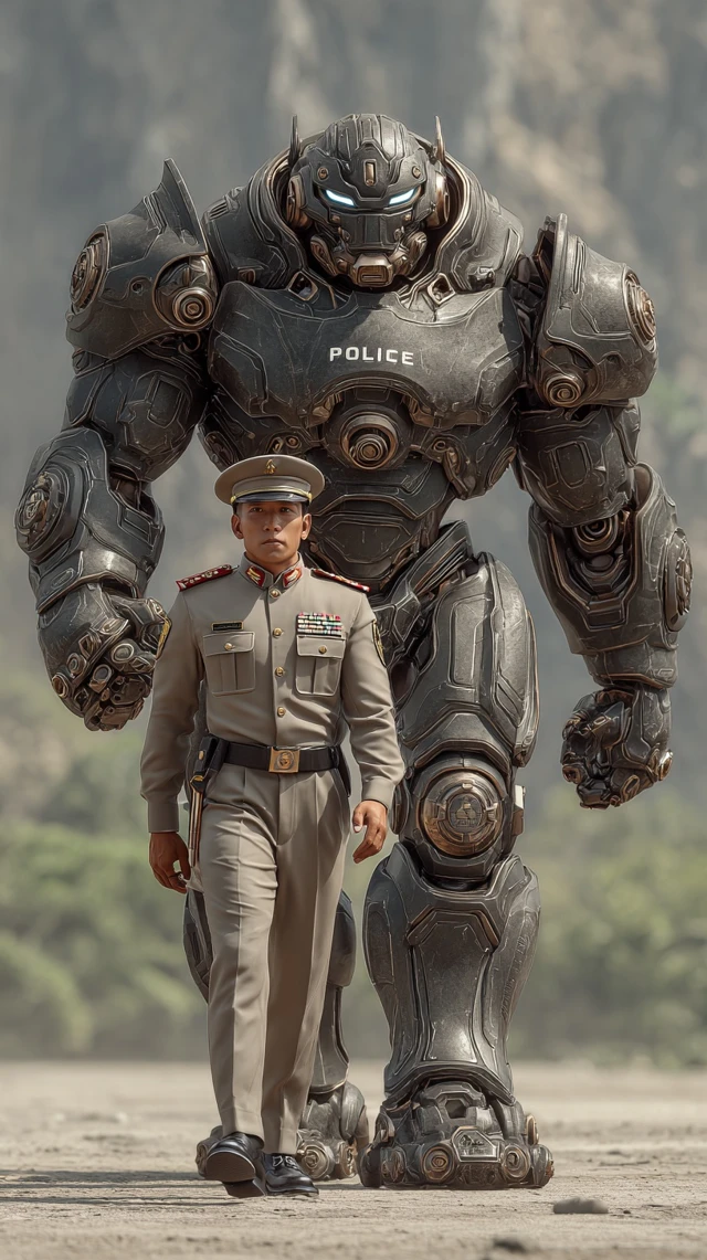 Thai Police Commander and Futuristic Robot 4K