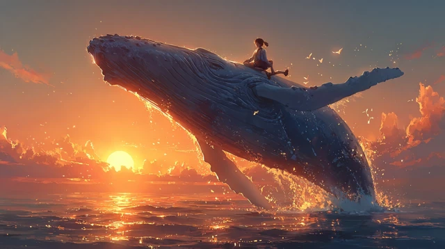 Whale Rider Dramatic Sunrise Painting