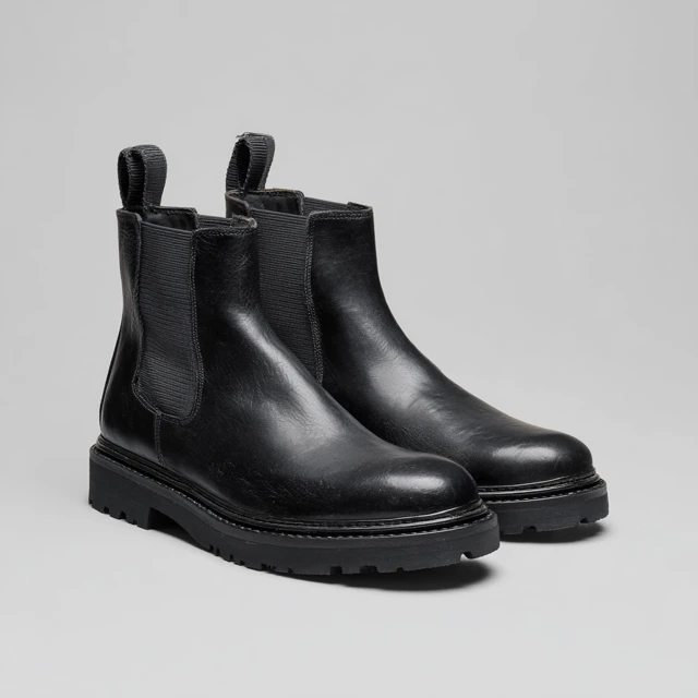 Matte Black Chelsea Boots Rustic Leather Look