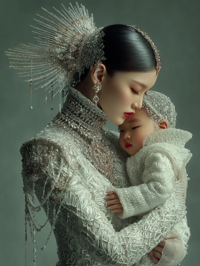 Korean Mother and Baby 3D Portrait Luxury Fashion