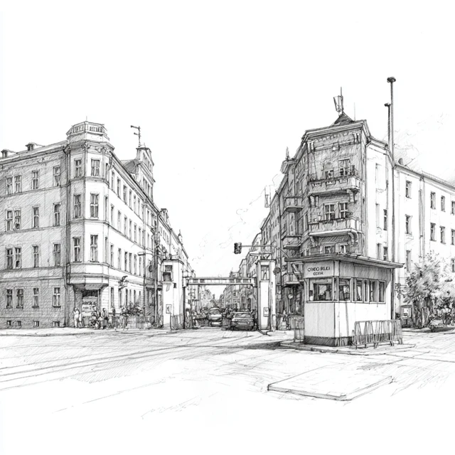 Berlin Street Sketch Checkpoint Charlie Illustration