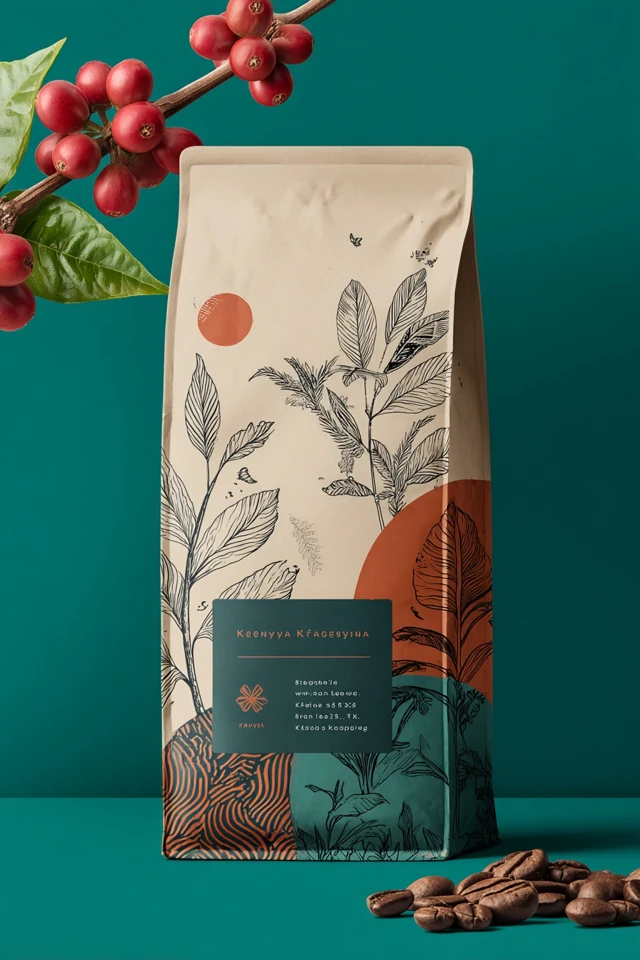 Kenya Kabingara Coffee Bag Design Minimalist Botanical
