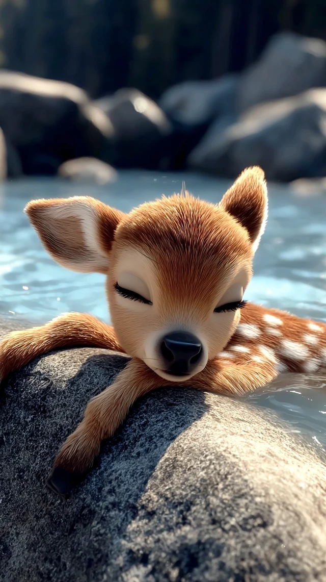 Fawn Stranded in River 3D Cartoon