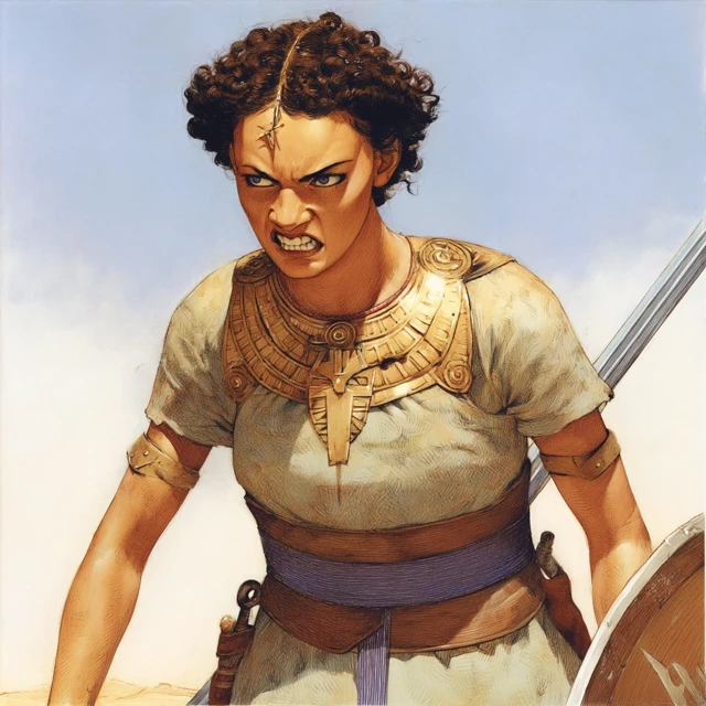 DND Female Warrior in Linen Armor Illustration