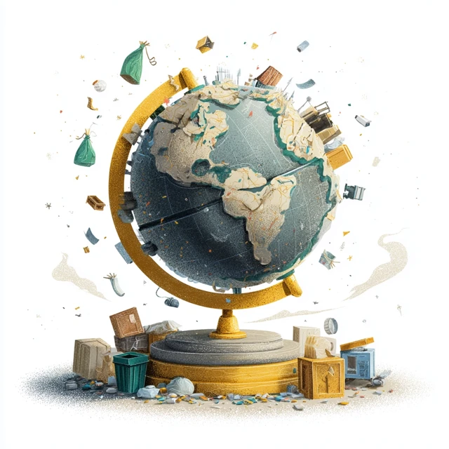 Earth in Crisis: Illustration of a Globe Overwhelmed by Waste