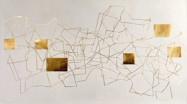 Abstract Gold Geometric Line Art on White Background