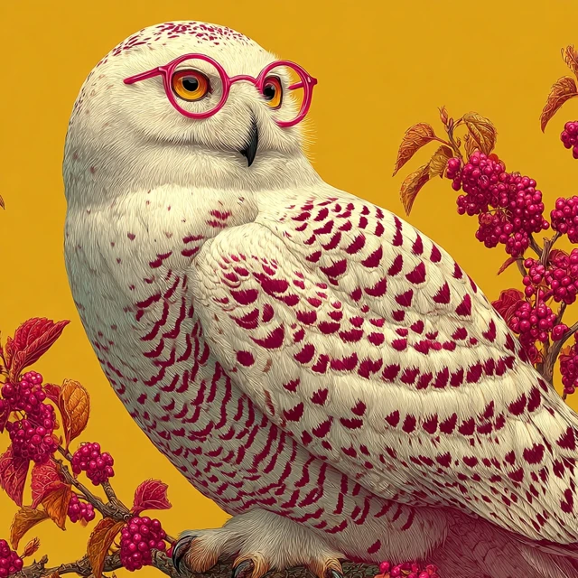 Cool Owl with Pink Glasses on a Pink Branch