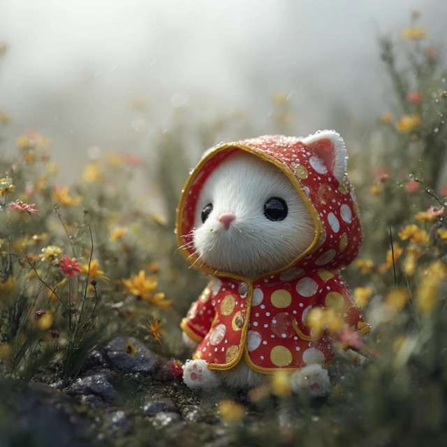 Cute Cat in Raincoat Playful 3D Art