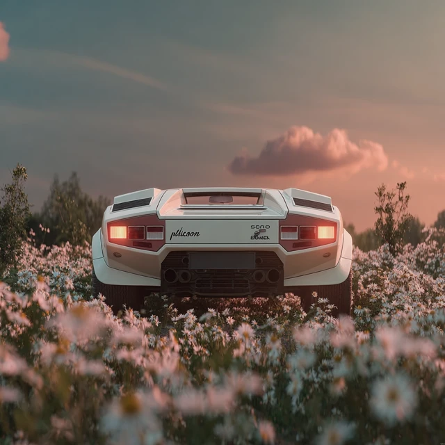 Lamborghini Countach in Daisy Field Dreamy Photo