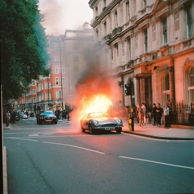 Exploding Italian Sports Car in London Fujifilm Style