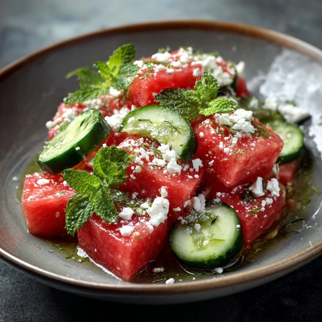 Watermelon Cucumber Salad with Feta and Mint