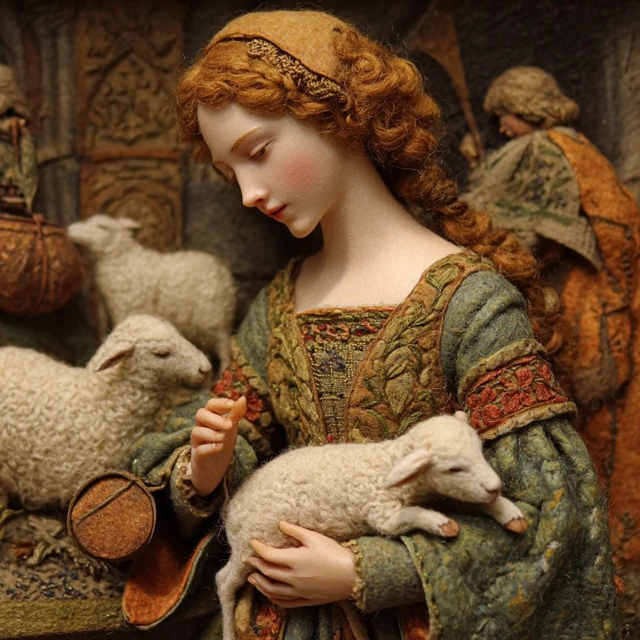 Mystic Lamb Diorama Art A Felt Shadowbox