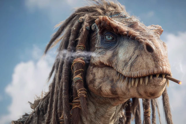 Cool T Rex with Dreadlocks on the Beach