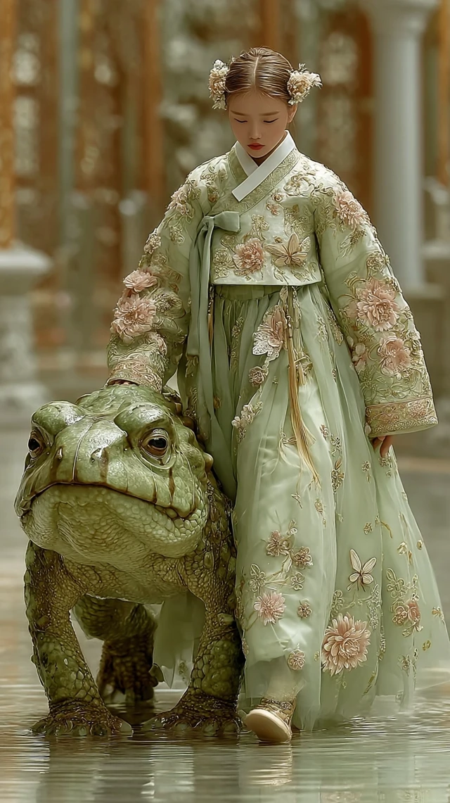 Joseon Inspired Hanbok with Giant Frog - Dreamlike Art