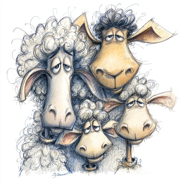 Whimsical Sheep Family Cartoon Illustration
