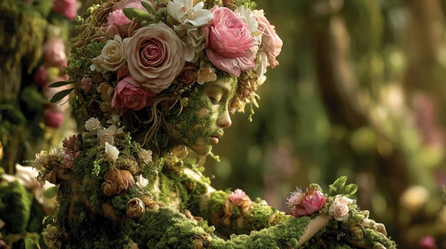 Nature Spirit Woman in a Forest Blossoming with Life