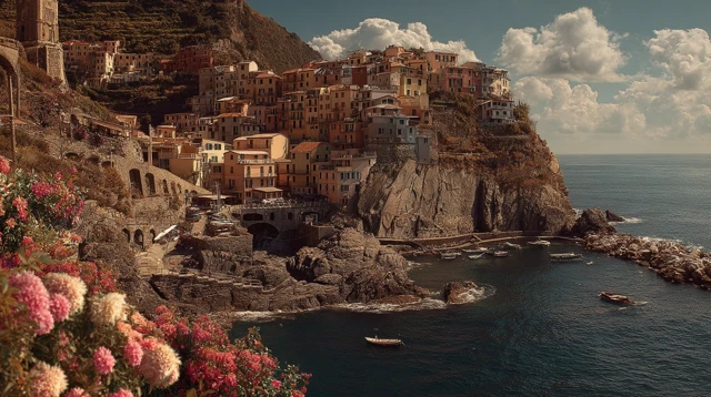 Coastal Italian Town Landscape Wes Anderson Style