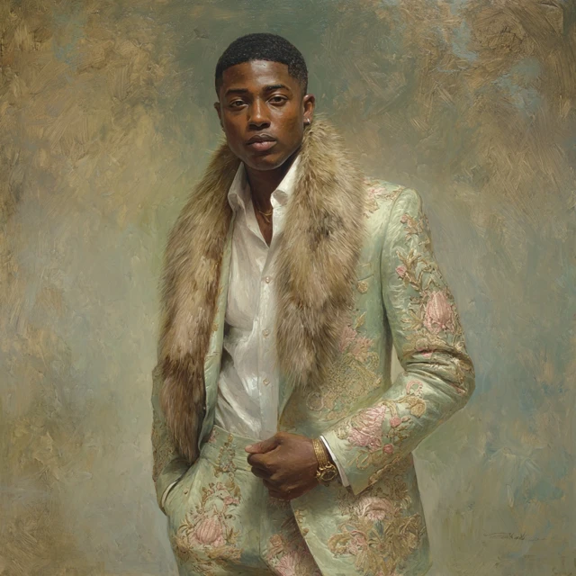 Elegant Portrait Oil Painting Man Floral Blazer