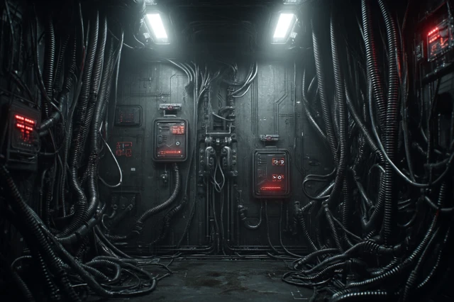 Cyberpunk Wall Biomechanical Cables and Tubes