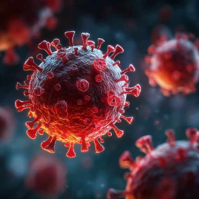 Hyperdetailed Red Virus Under Microscope