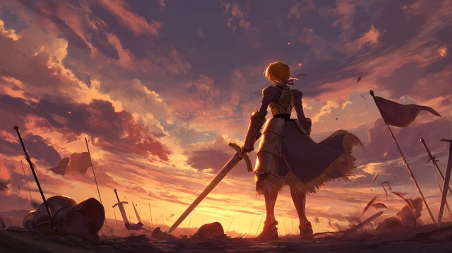 Saber Fate on Battlefield Sunset Anime