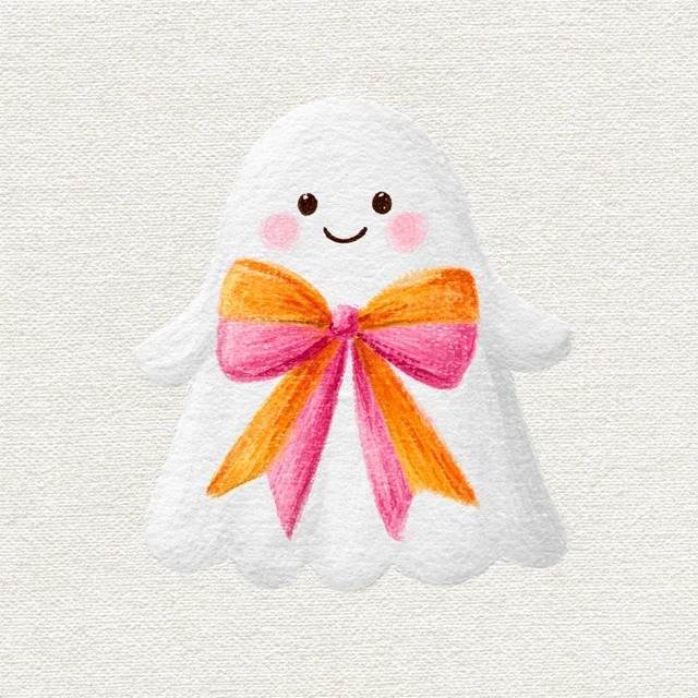 Cute Watercolor Ghost with Pink Bow Clipart