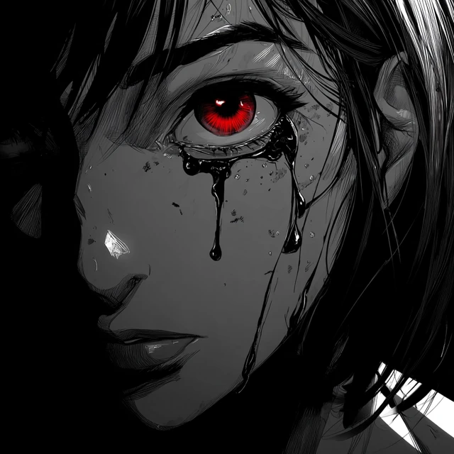 Horror Manga Portrait Red Eyes Black Liquid