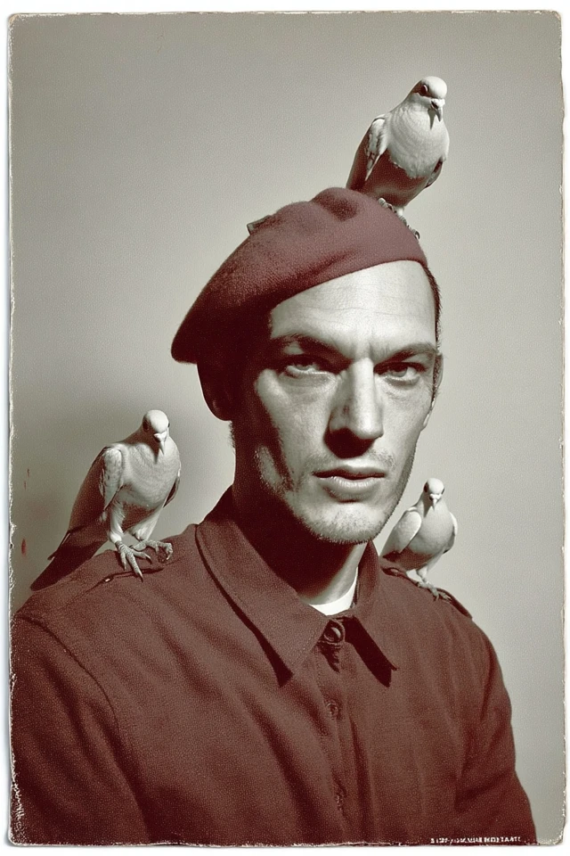 Man with Pigeons Vintage Portrait 1960s Film Shot