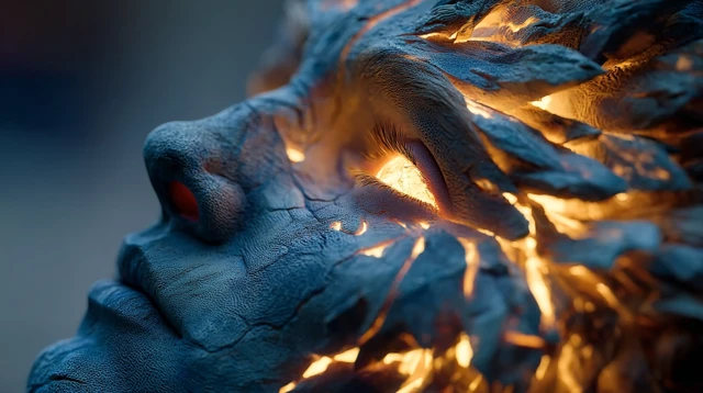 3D Printed Face with Fractal Structure and Glowing Lights
