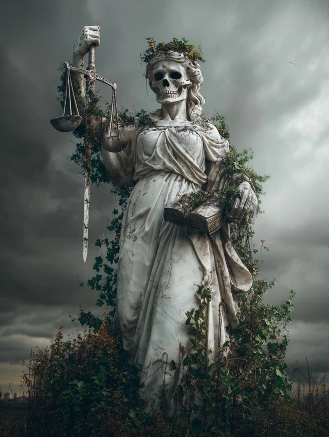 Decayed Justice Statue in a Wasteland