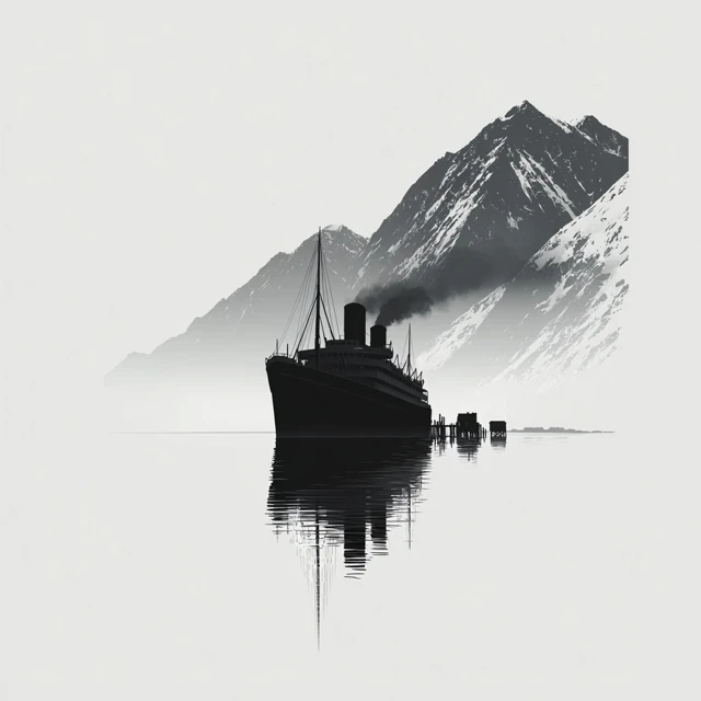 Arctic Steamship Black and White Illustration
