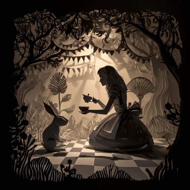 Alice in Wonderland Paper Cutout Surreal Art