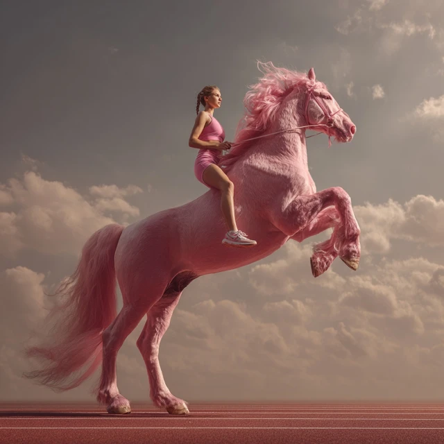 Woman on Pink Horse Running Track