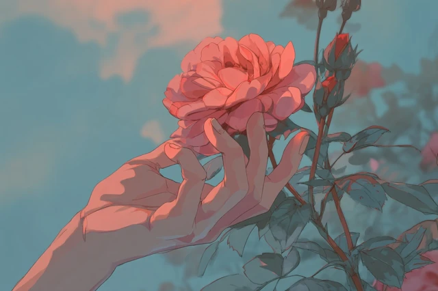 Anime Hand Touching Rose Dreamy Aesthetic