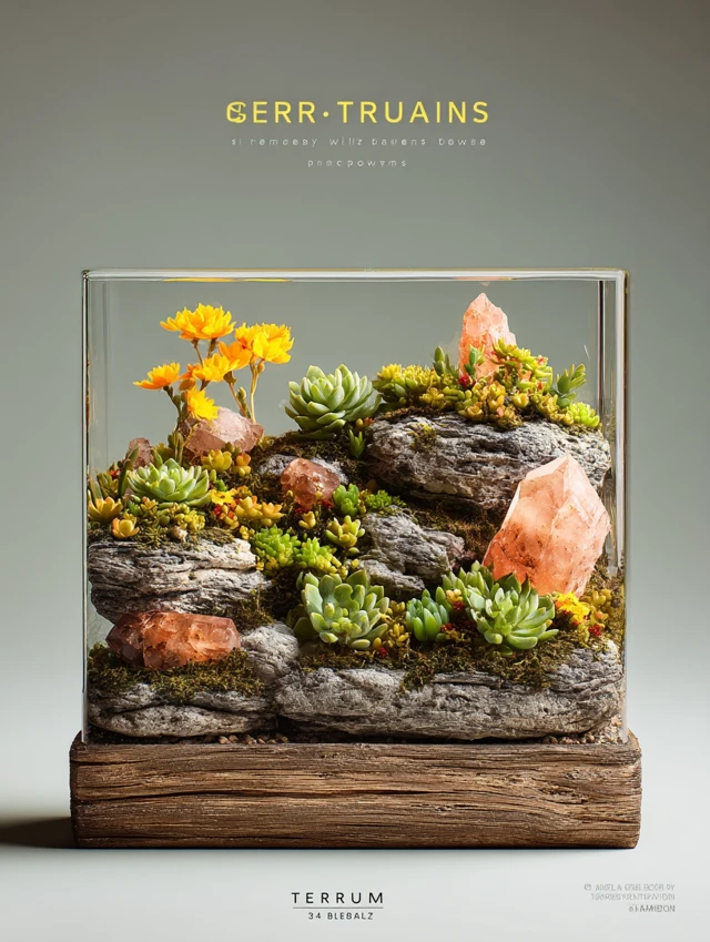 Miniature Terrarium with Crystals and Plants