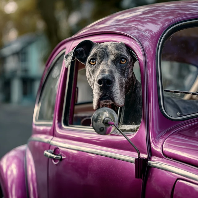 VW Beetle with a Great Dane Photography