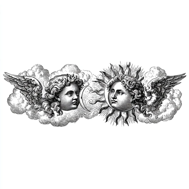 Engraved Celestial Tattoo Design Black and White