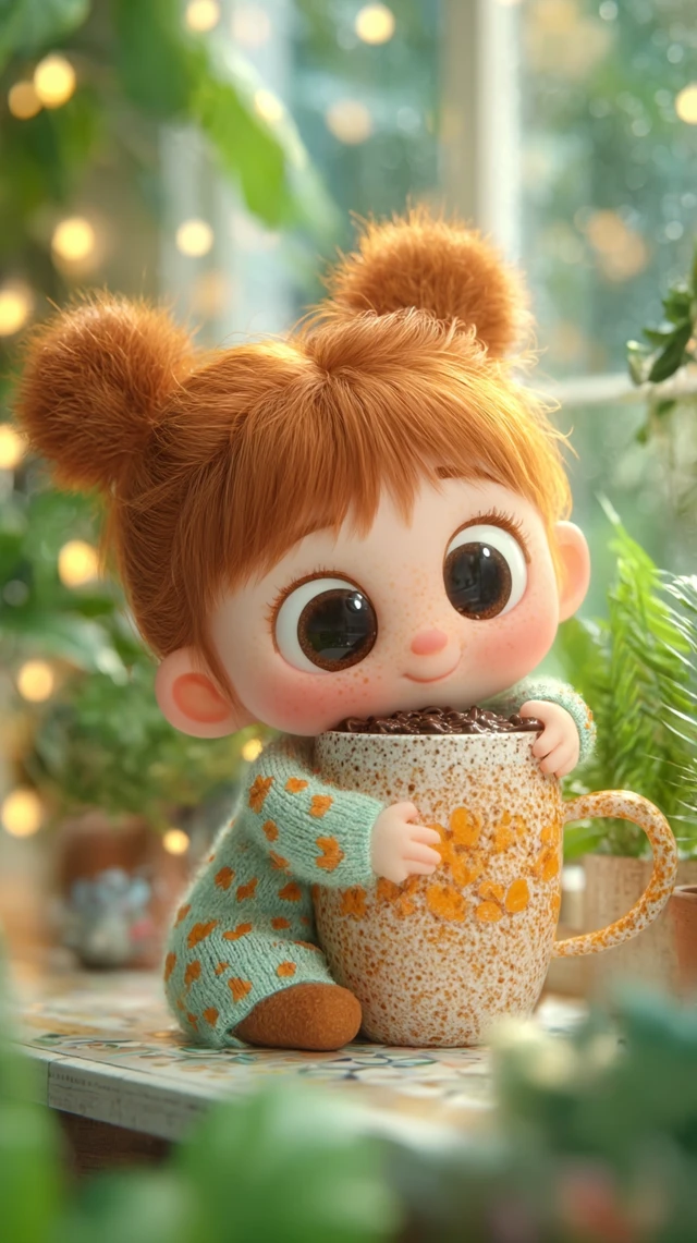 Cute Baby Girl Hugging Giant Coffee Cup 3D Render