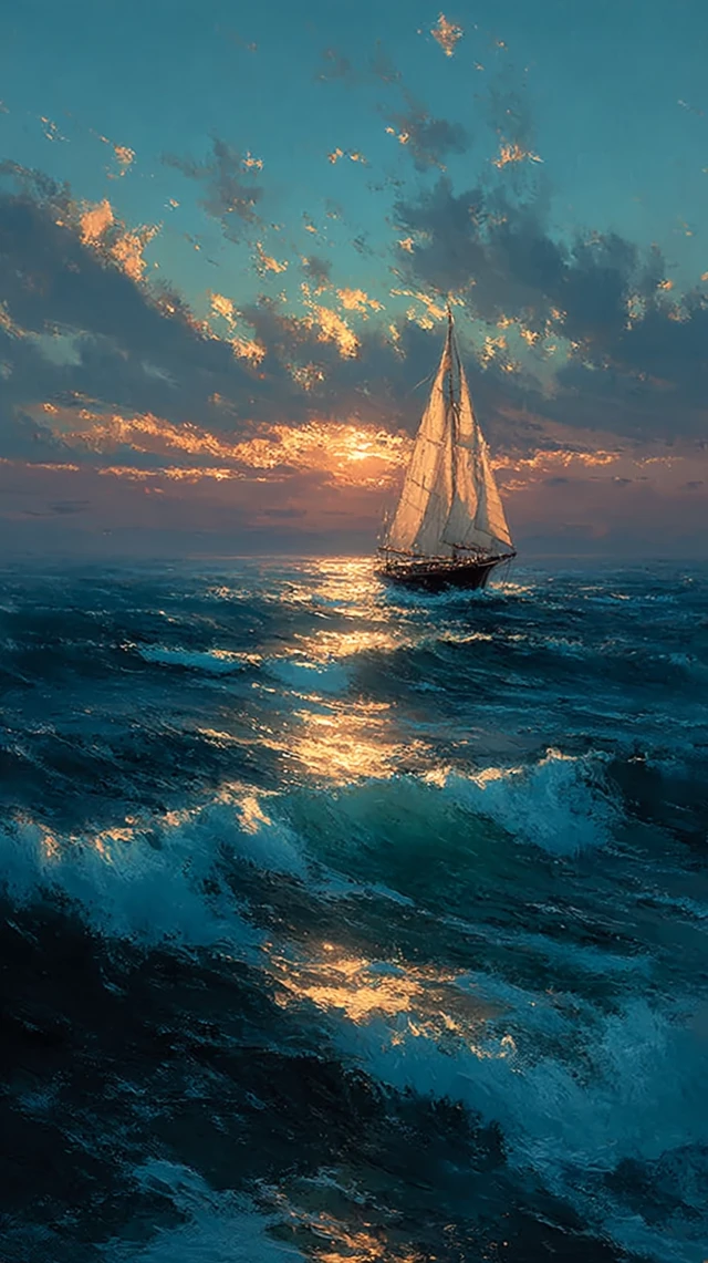 Sailboat on Stormy Sea Oil Painting