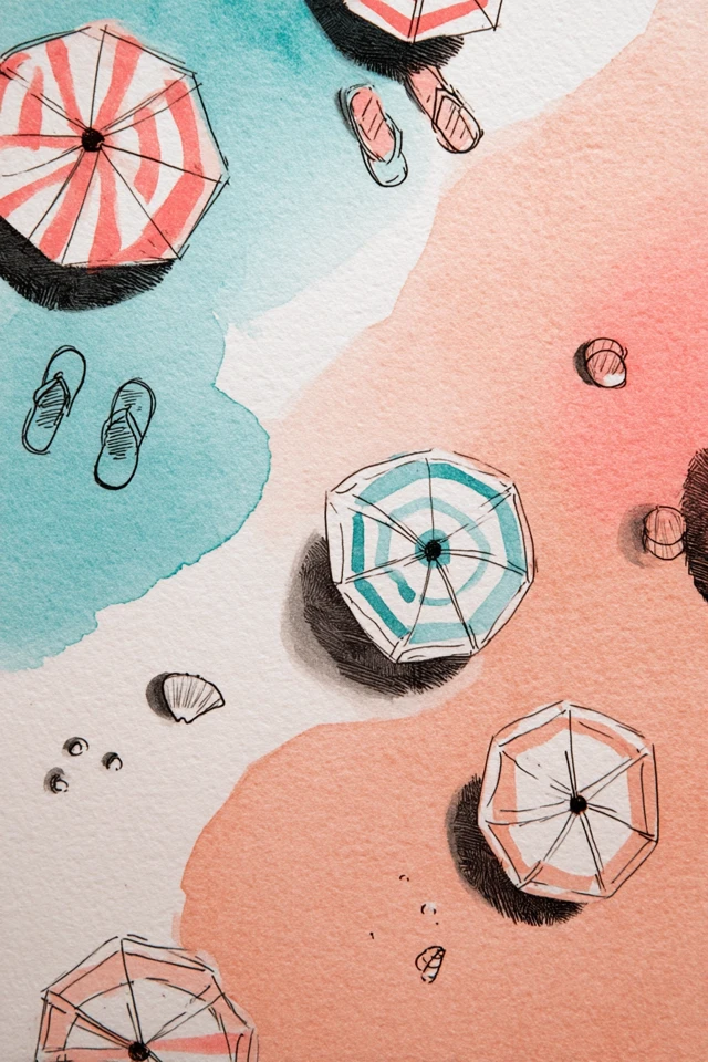 Beach Scene Watercolor Illustration