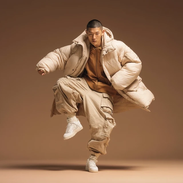 Asian Male Model in Oversized Puffer Coat - Editorial Photography