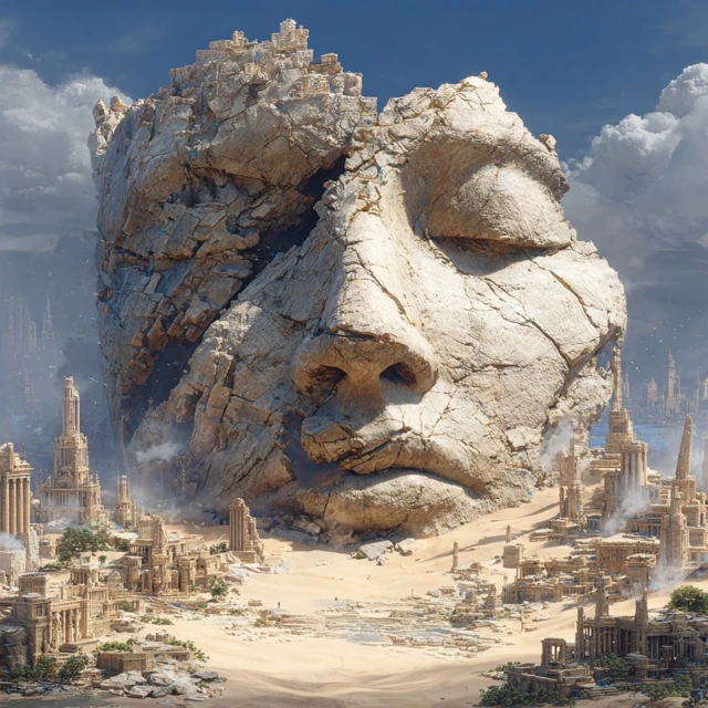 Ancient God Statue in Wasteland Fantasy Art