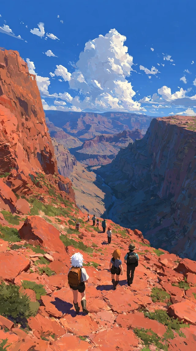 Anime Art Grand Canyon Scenery White Haired Woman
